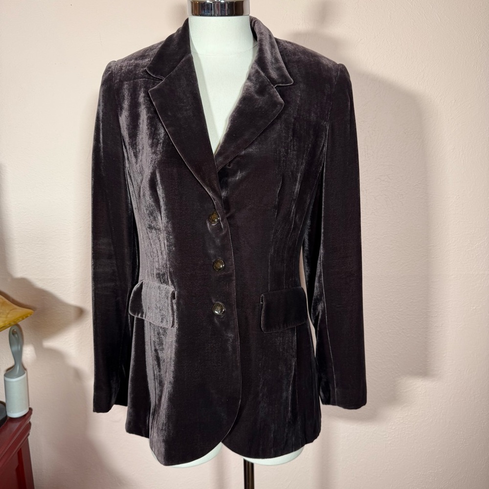 Vintage 1990’s Art deco purple grey silk velvet oversized luxury formal blazer - Picture 16 of 17